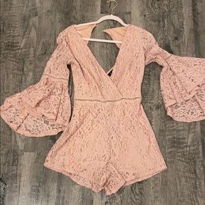 Blush bell sleeve romper from lulus